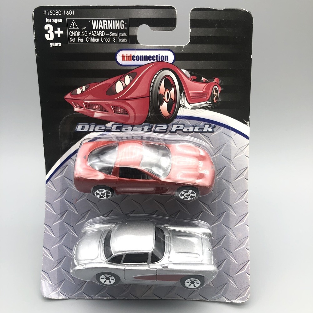 Kid Connection Diecast 2 Pack 1997 Red Corvette & Silver 1957 1/64 Scale